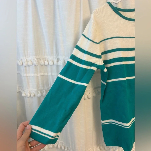 Sag harbor turquoise and white striped 3/4 sleeve blouse size S - Picture 5 of 6